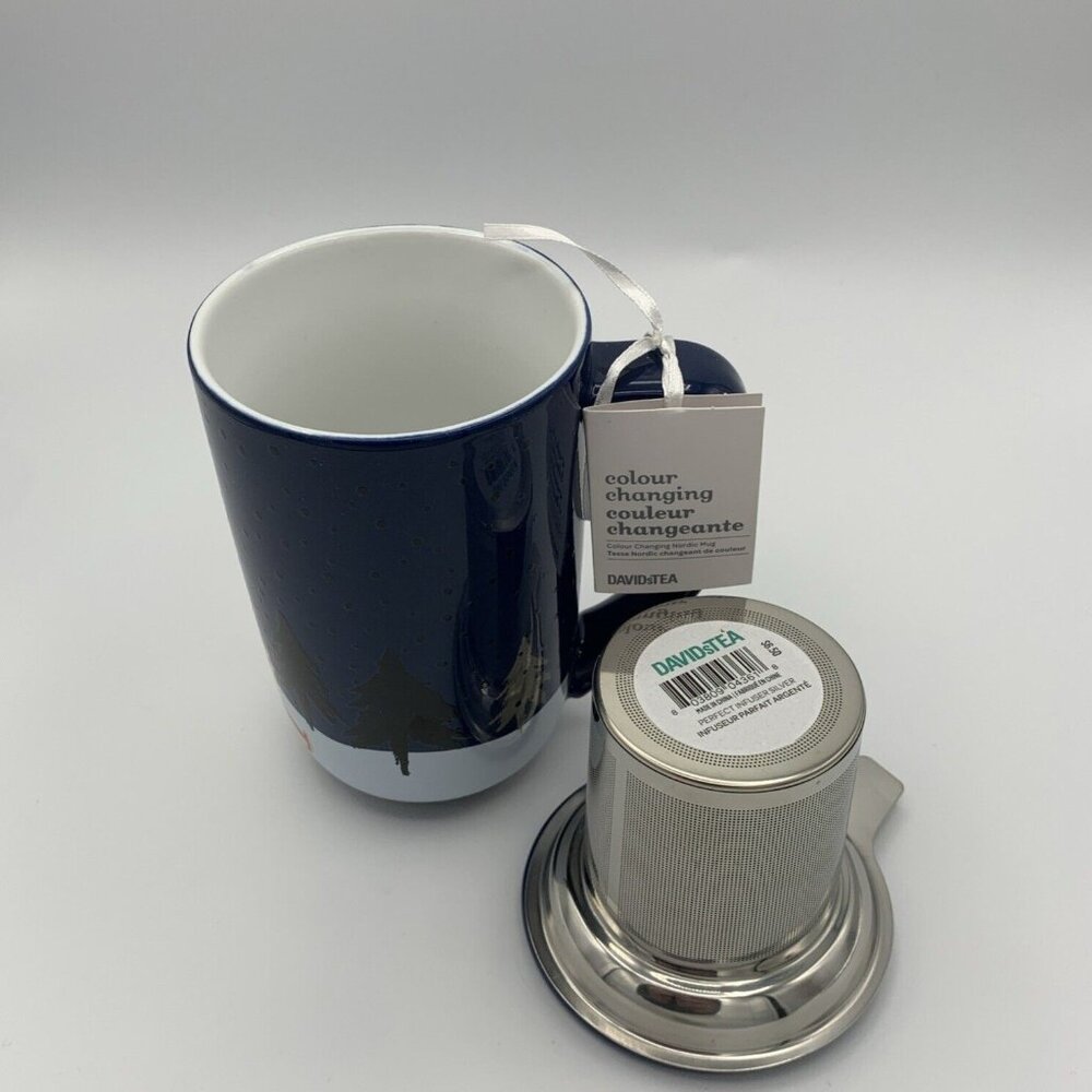 Davids Tea Color Changing Nordic Mug Sleigh Ride Navy W/Infuser